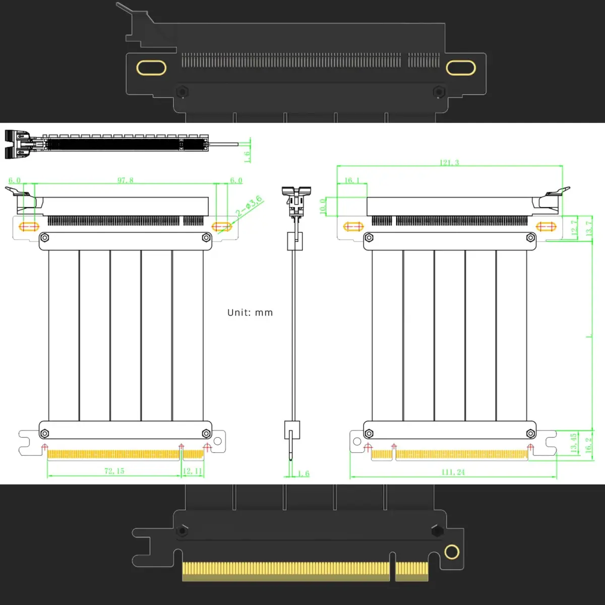 GLOTRENDS PCIe 4.0 X16 Riser Cable 600mm (23.6 inch) | 32GB/s Peak Speed for RTX 40/RX 7000 GPUs - view 9