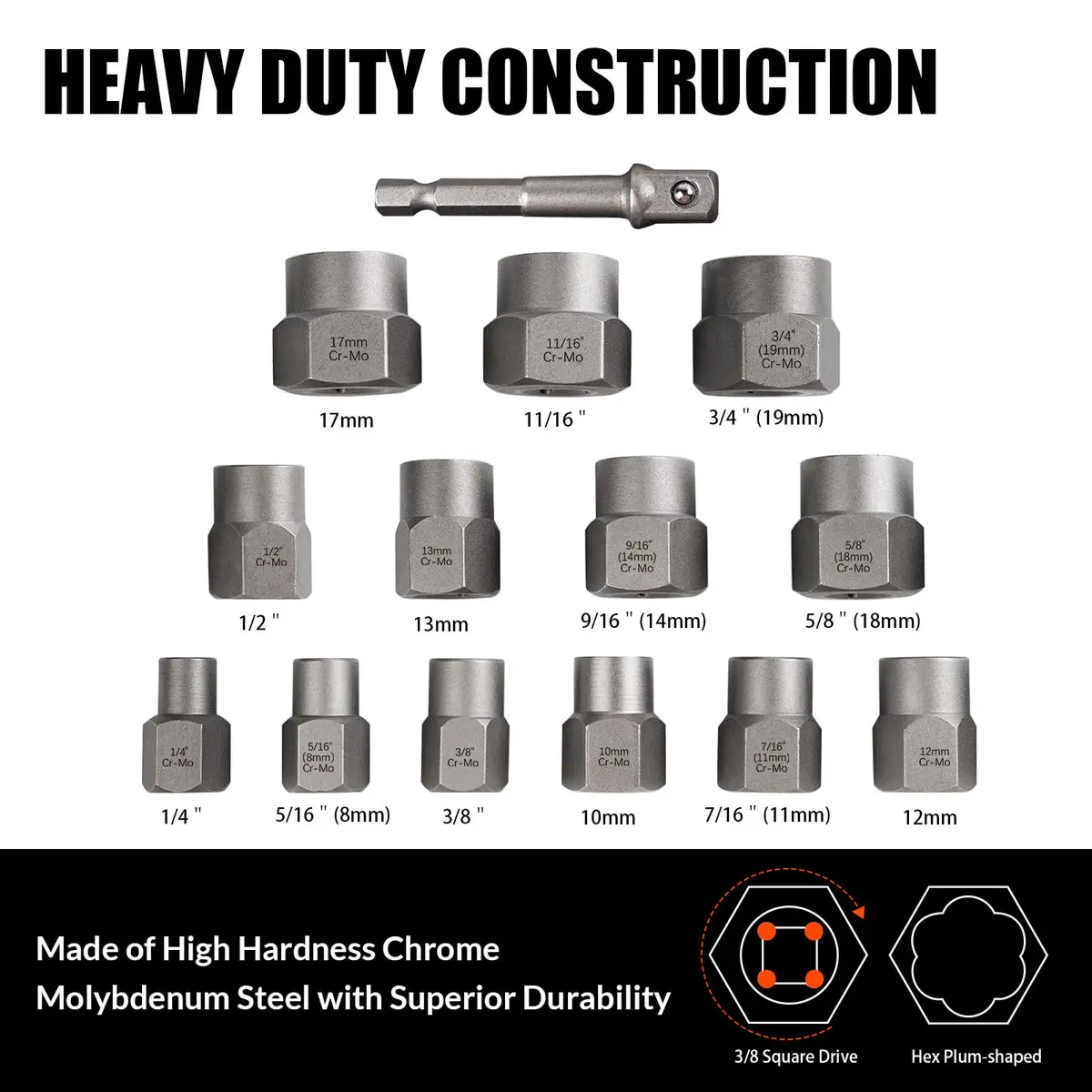 coobeast Bolt Extractor Kit 13Pcs Heavy Duty Impact & Nut Remover in Black (14 PCS) | Durable, Easy Out for Damaged Bolts - view 2