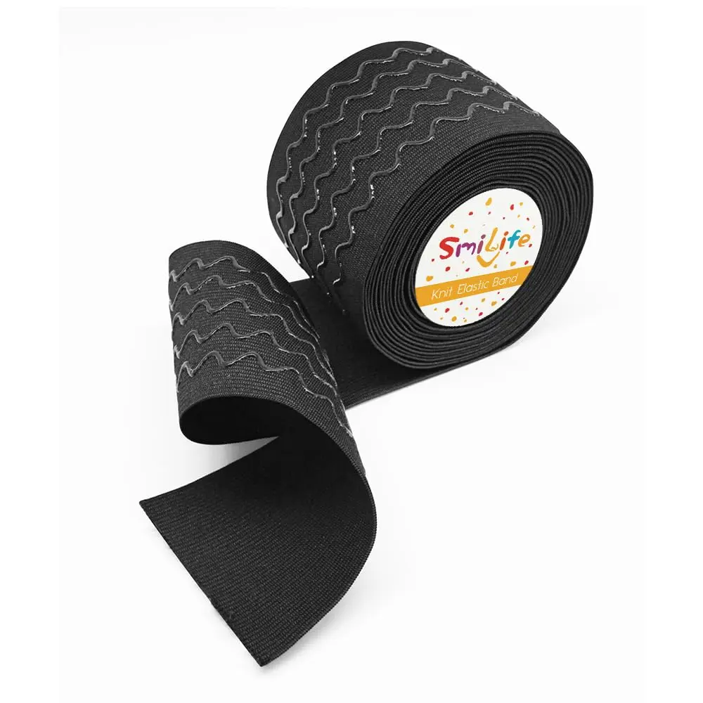 SmiLife Silicone Gripper Elastic for Clothing, Black, 3.15 in (8 cm) x 6 yd (5.5 m) | Sew or Glue for Secure Hold - main product image