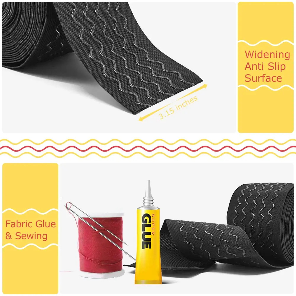 SmiLife Silicone Gripper Elastic for Clothing, Black, 3.15 in (8 cm) x 6 yd (5.5 m) | Sew or Glue for Secure Hold - view 5