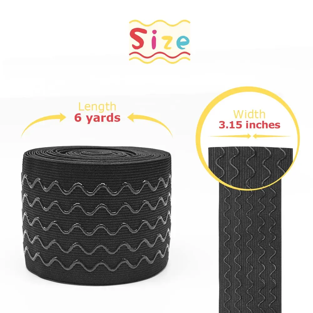 SmiLife Silicone Gripper Elastic for Clothing, Black, 3.15 in (8 cm) x 6 yd (5.5 m) | Sew or Glue for Secure Hold - view 3