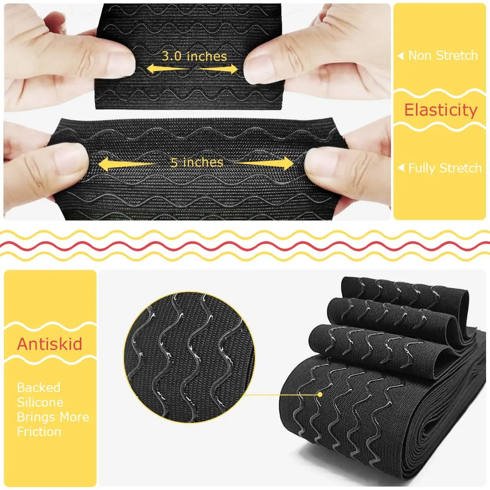 SmiLife Silicone Gripper Elastic for Clothing, Black, 3.15 in (8 cm) x 6 yd (5.5 m) | Sew or Glue for Secure Hold - view 4