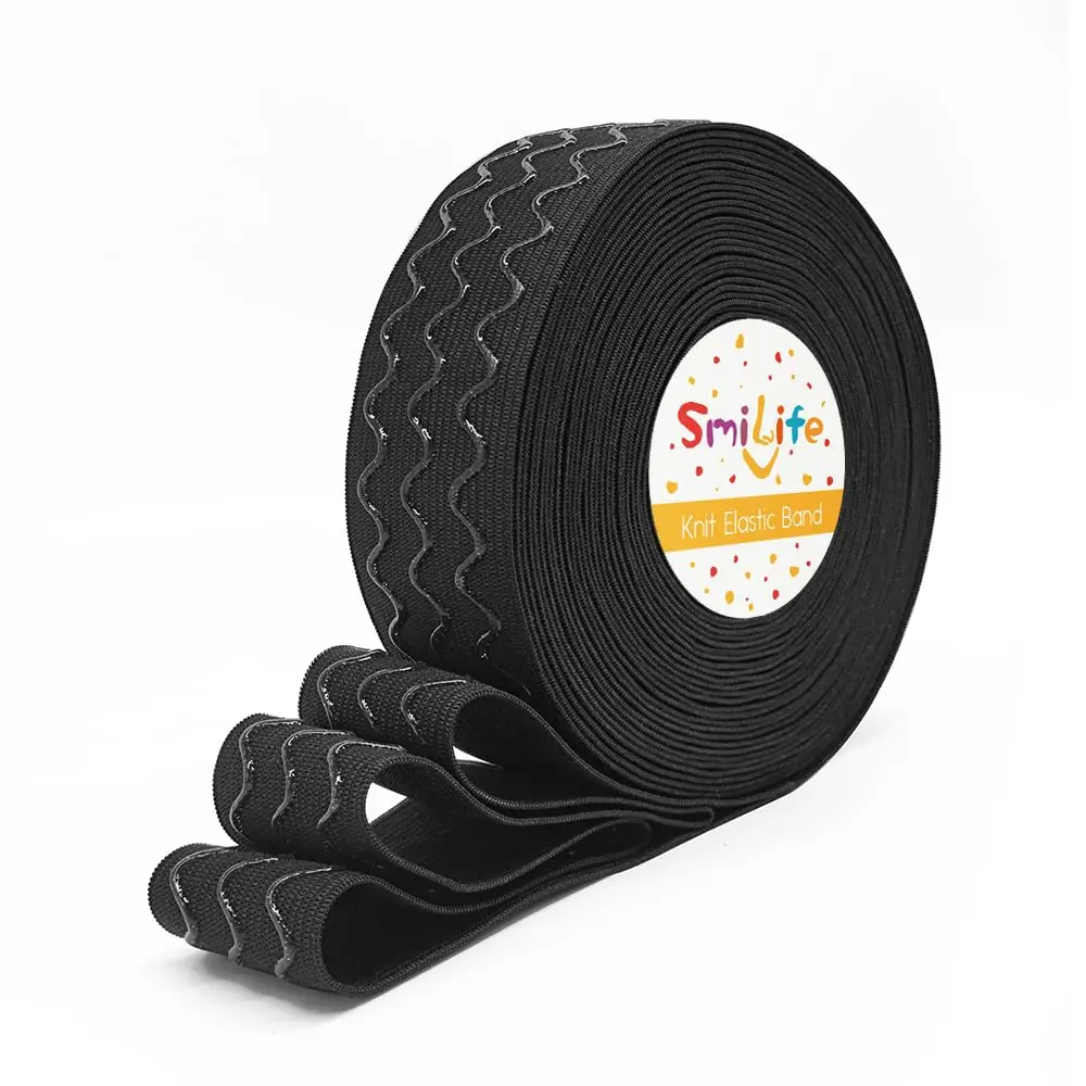 SmiLife Silicone Gripper Elastic for Clothing 3.8 cm (1.5 in) x 11 m (12 yd) Black | Non-Slip Sewing Band for Garments & Crafts - main product image