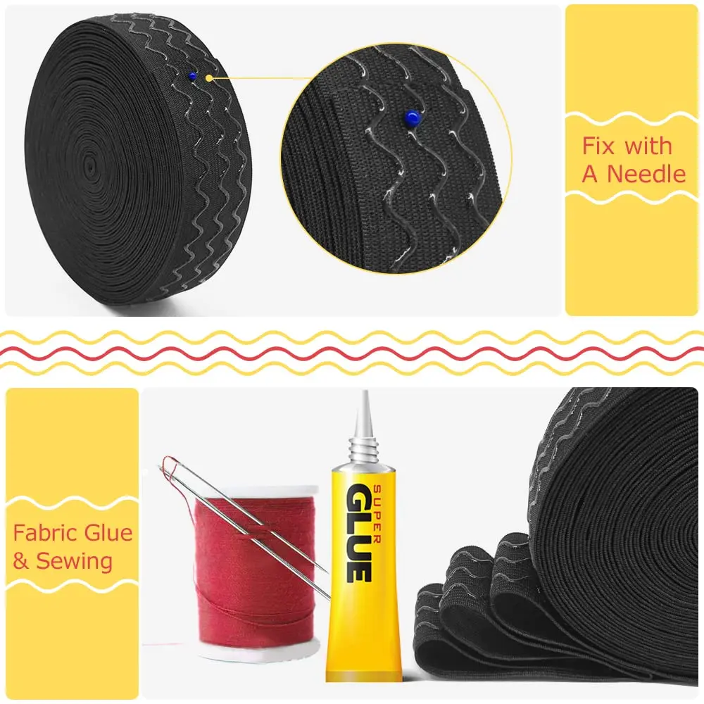 SmiLife Silicone Gripper Elastic for Clothing 3.8 cm (1.5 in) x 11 m (12 yd) Black | Non-Slip Sewing Band for Garments & Crafts - view 5