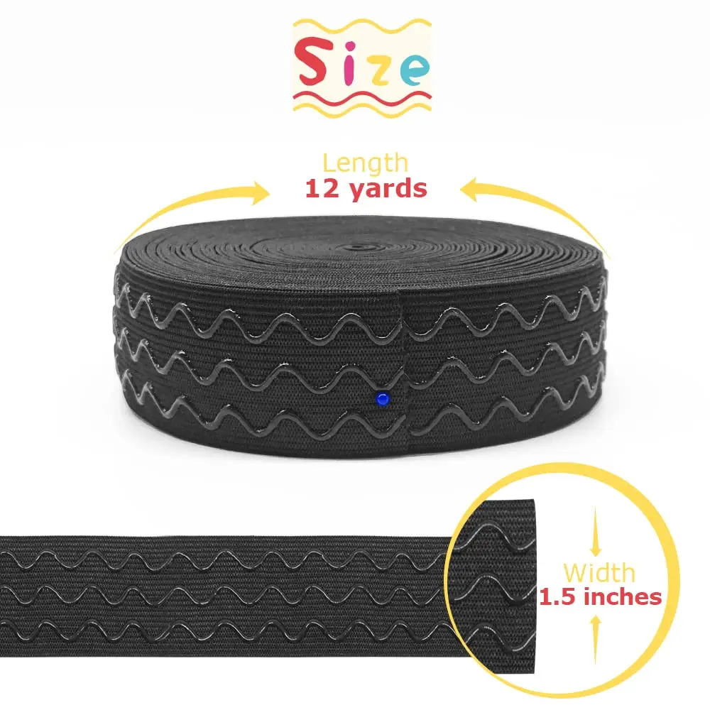 SmiLife Silicone Gripper Elastic for Clothing 3.8 cm (1.5 in) x 11 m (12 yd) Black | Non-Slip Sewing Band for Garments & Crafts - view 3