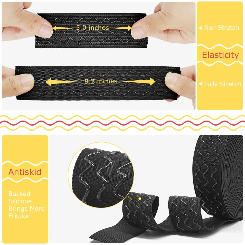 SmiLife Silicone Gripper Elastic for Clothing 3.8 cm (1.5 in) x 11 m (12 yd) Black | Non-Slip Sewing Band for Garments & Crafts - view 4