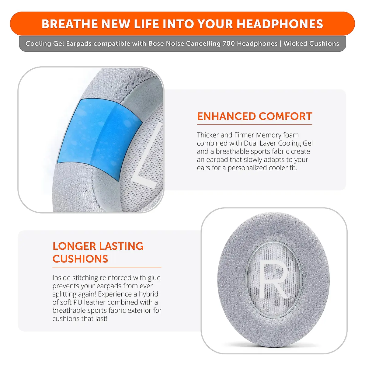 WC Freeze NC700 Cooling Gel Ear Pads for Bose Noise Canceling 700 | Easy Install & Cooler Comfort - view 4
