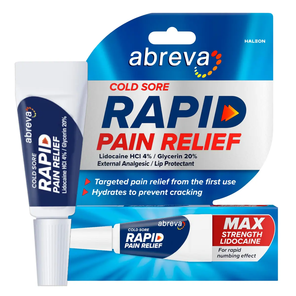 Abreva Cold Sore Treatment Rapid Pain Relief Cream with Lidocaine | Fast-Acting 3g Tube for Cold Sores - main product image