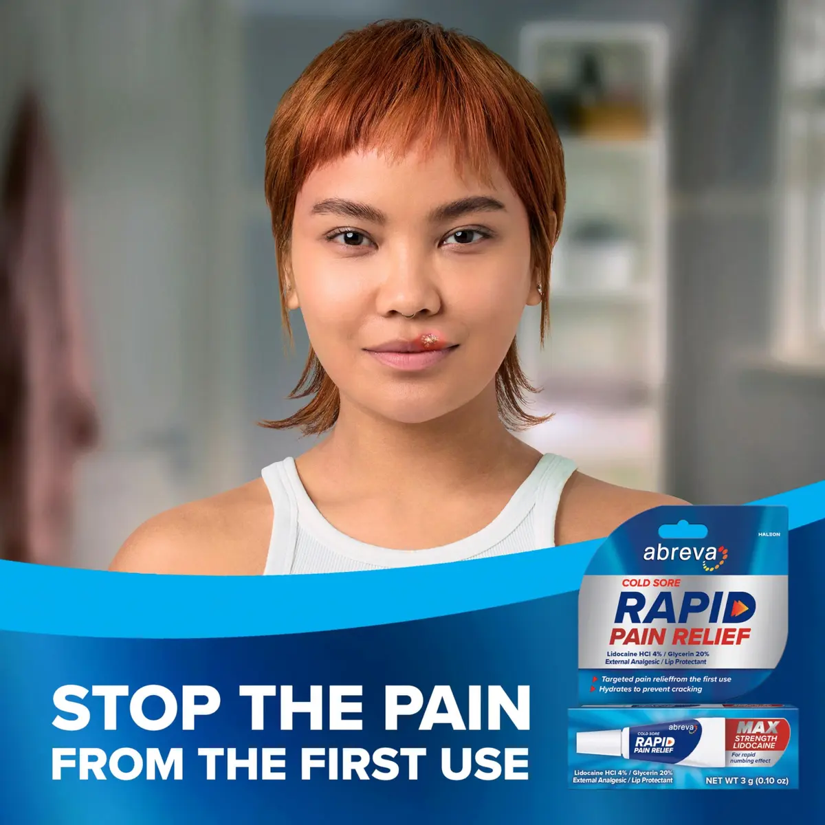 Abreva Cold Sore Treatment Rapid Pain Relief Cream with Lidocaine | Fast-Acting 3g Tube for Cold Sores - view 2