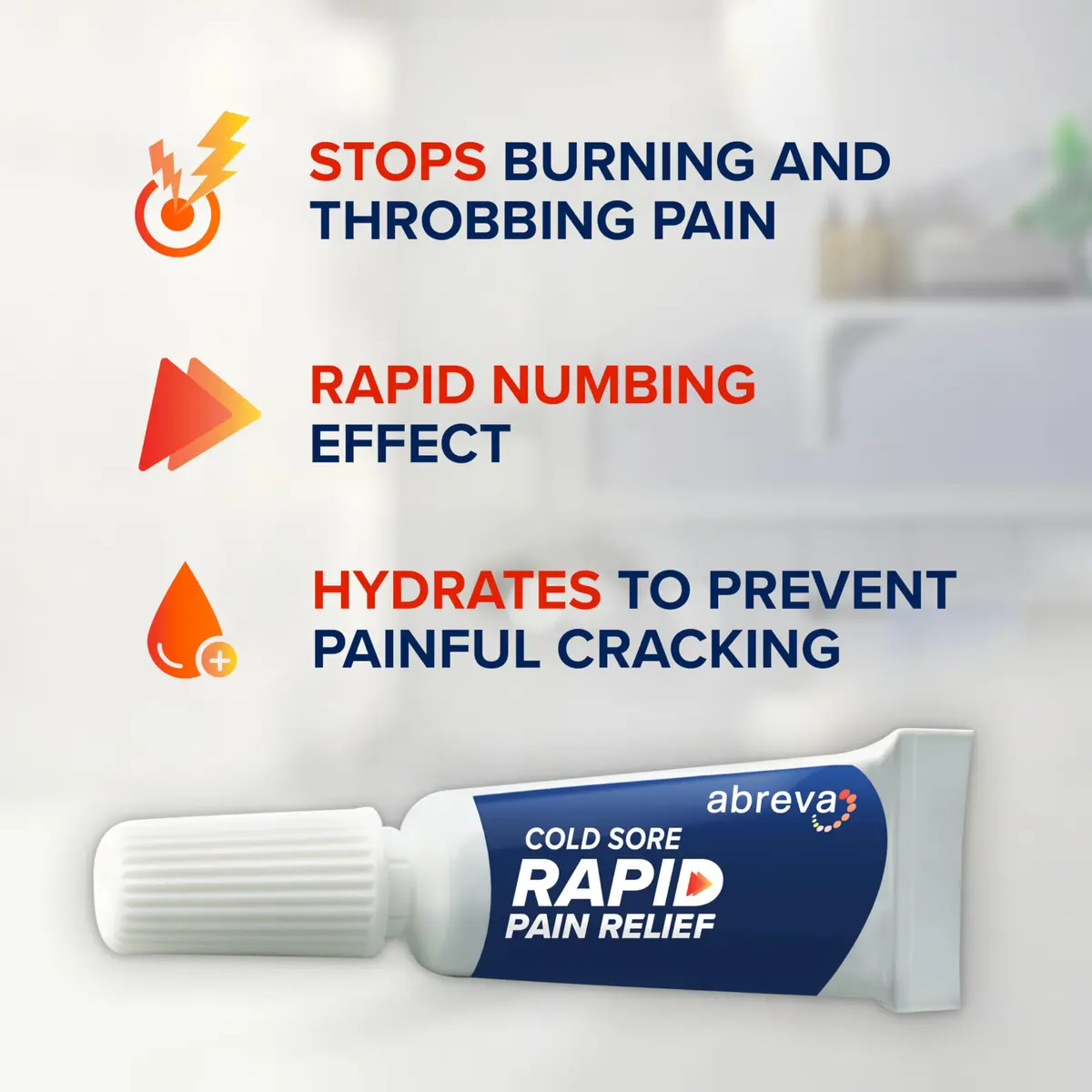Abreva Cold Sore Treatment Rapid Pain Relief Cream with Lidocaine | Fast-Acting 3g Tube for Cold Sores - view 3