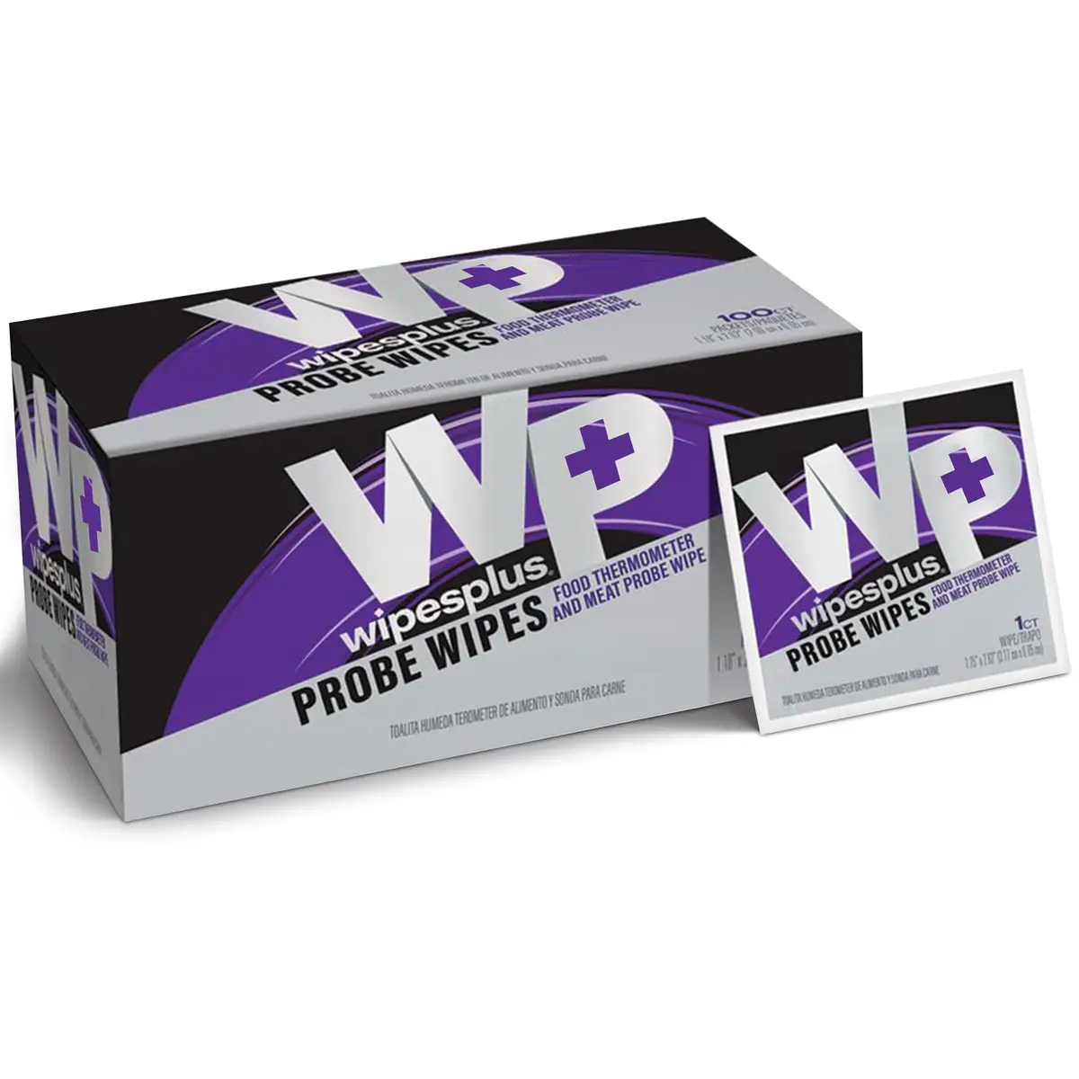 WIPESPLUS Thermometer Probe Wipes 1000 Count (10 Packs of 100) | 70% Isopropyl Alcohol for Food Safety - main product image