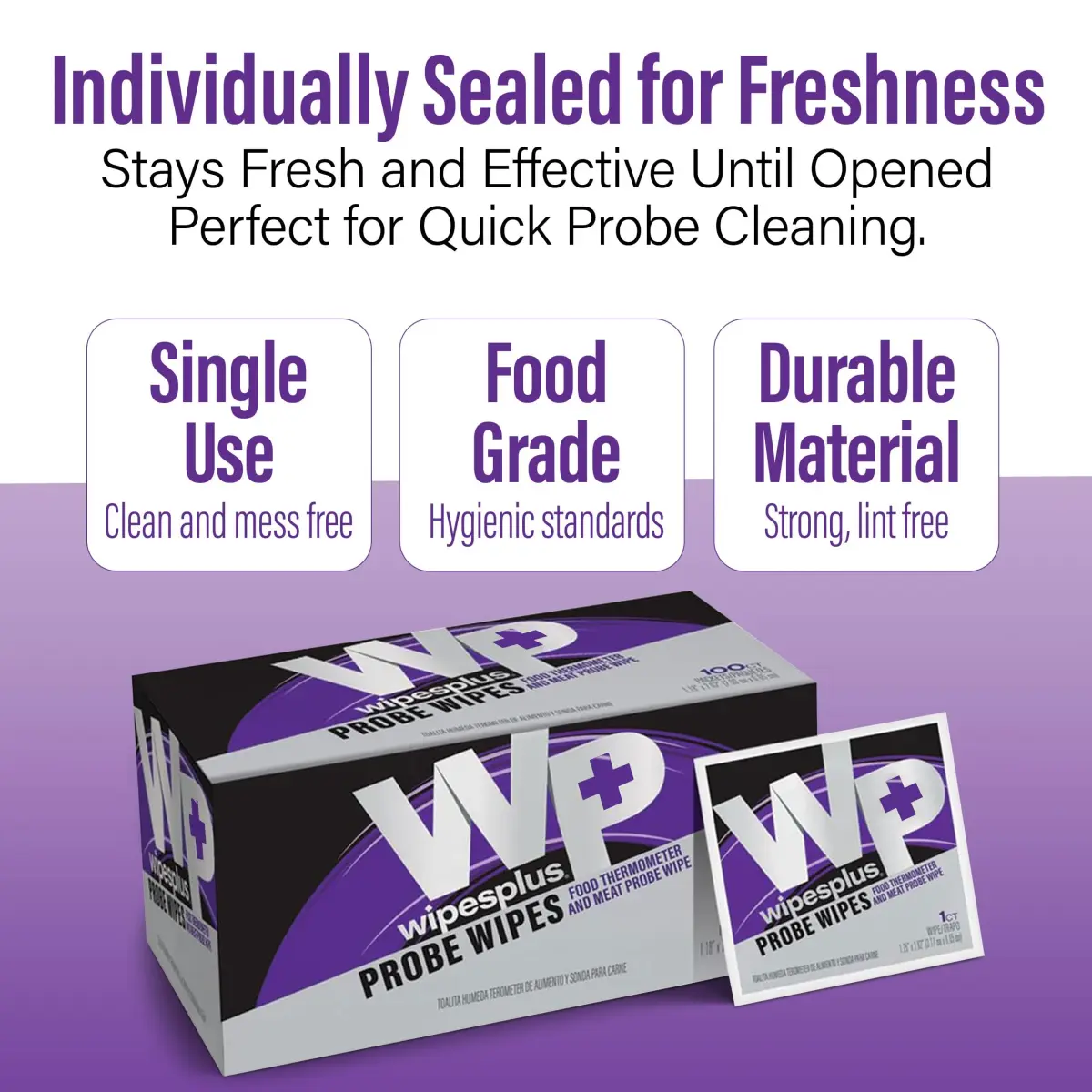 WIPESPLUS Thermometer Probe Wipes 1000 Count (10 Packs of 100) | 70% Isopropyl Alcohol for Food Safety - view 6