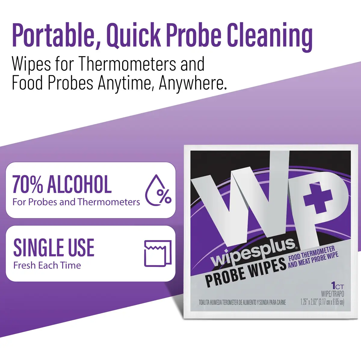 WIPESPLUS Thermometer Probe Wipes 1000 Count (10 Packs of 100) | 70% Isopropyl Alcohol for Food Safety - view 4