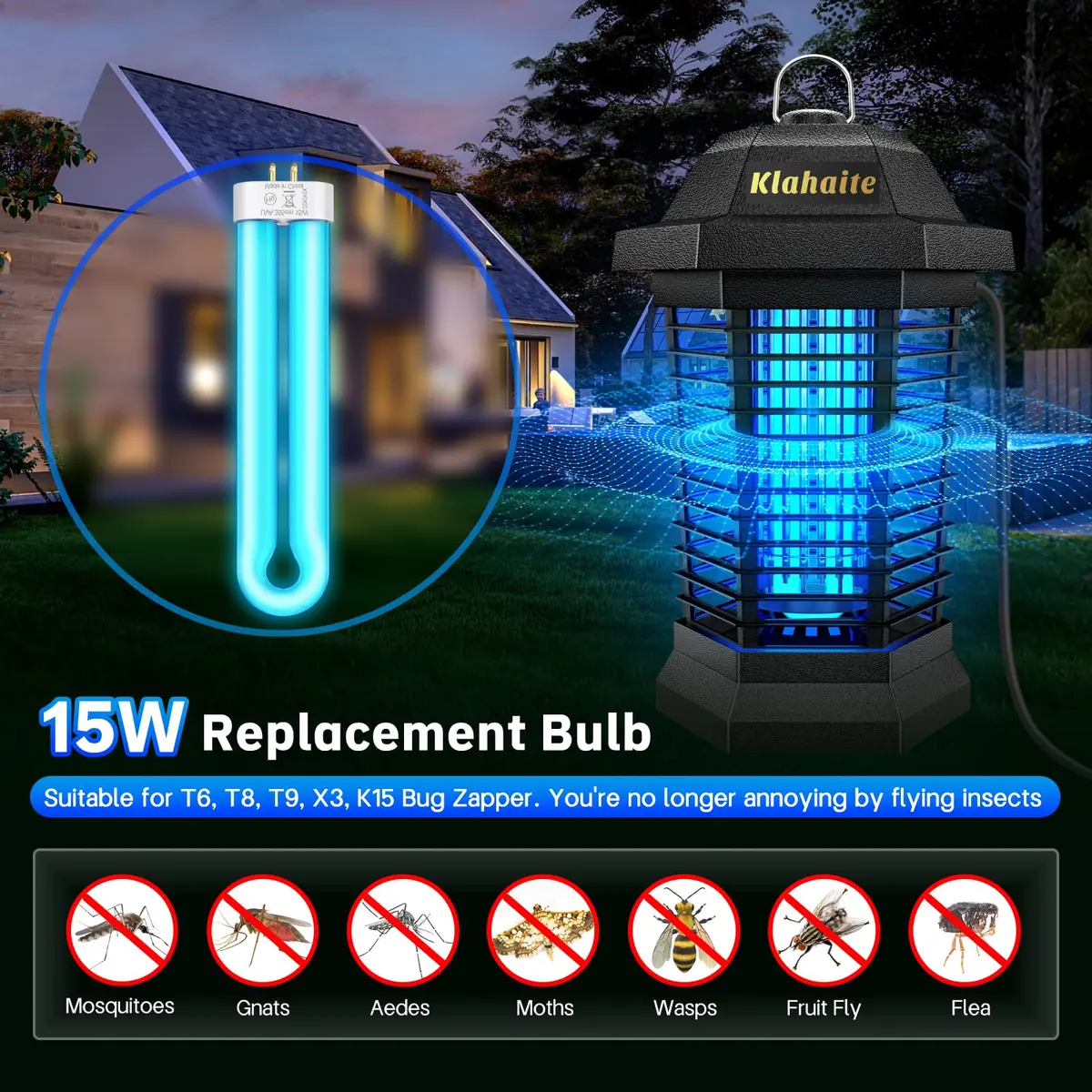 Klahaite Replacement Light Bulb Bug Zapper 15W | Easy to Install, UV Attraction for Mosquitoes (70-120 chars) - view 2