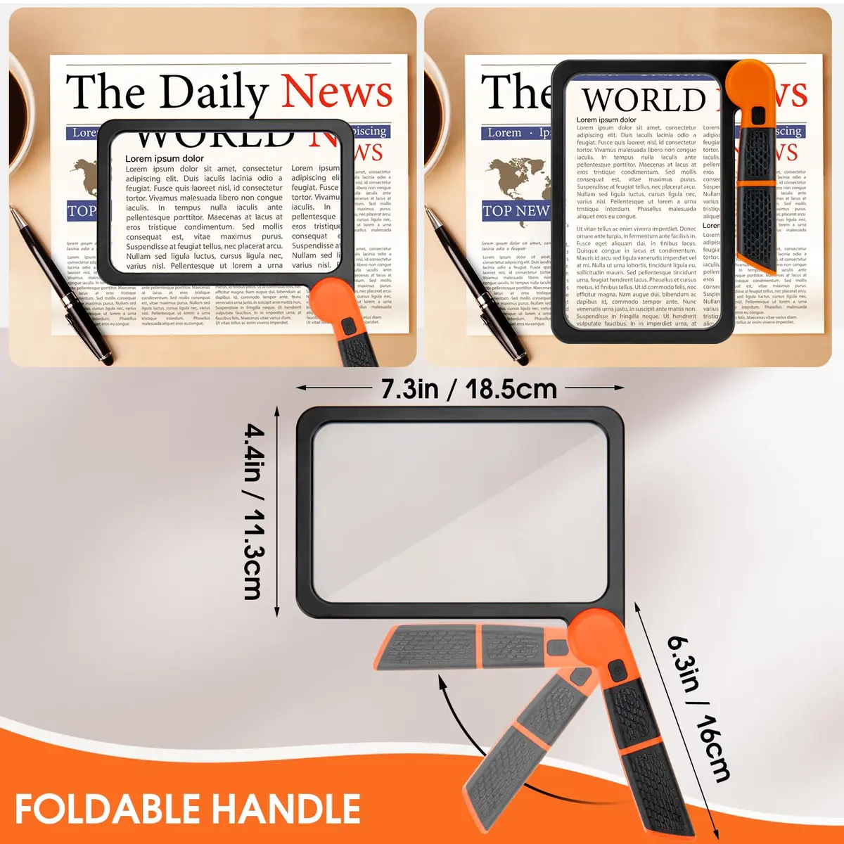 Viimnss Large Magnifying Glass with Light | Full Page 48 LED, Foldable Handle, Seniors Low Vision Reading - view 5