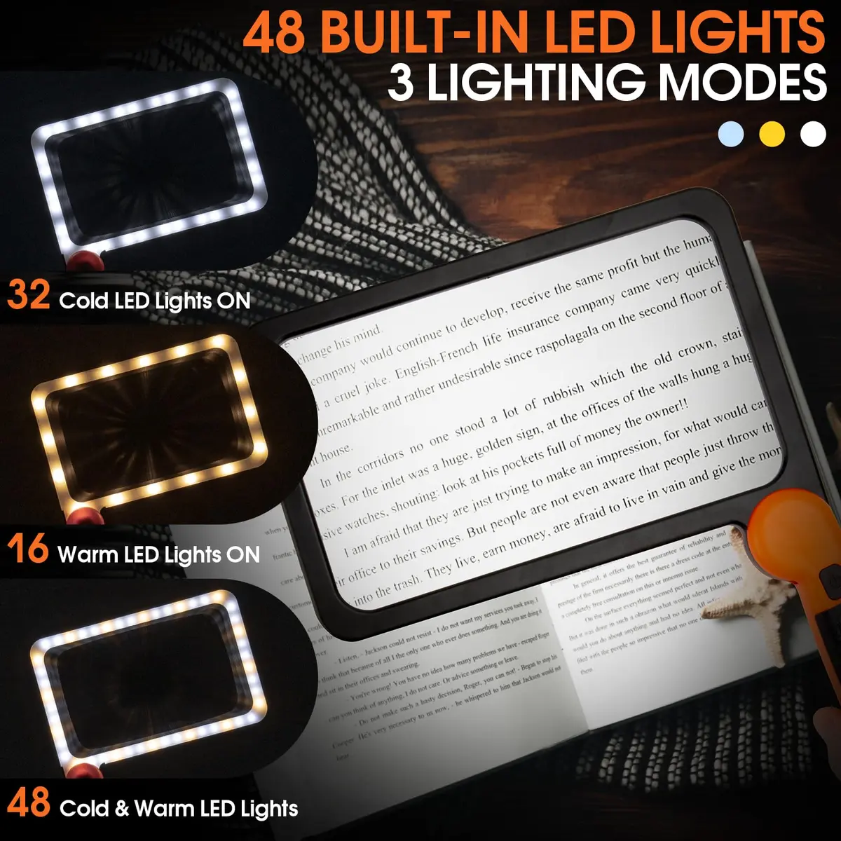Viimnss Large Magnifying Glass with Light | Full Page 48 LED, Foldable Handle, Seniors Low Vision Reading - view 6