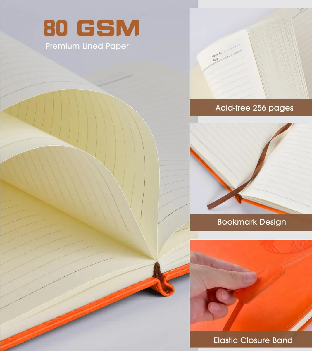 Biuwory Vintage Leather Journal Notebook A5 (5.7"×8.3") | Acid-Free Paper for Smooth Ink Flow - view 3