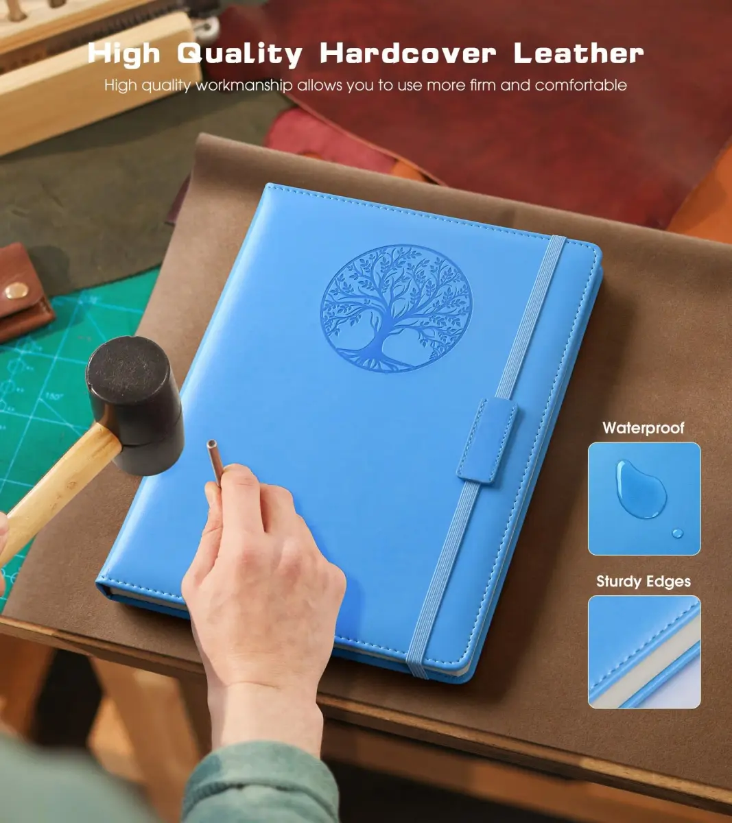 Biuwory Vintage Leather Journal Notebook for Women Men, A5 Hardcover Ruled Notebook (256 Pages, 5.7"×8.3") | Acid-Free Paper for Smooth Writing - view 3