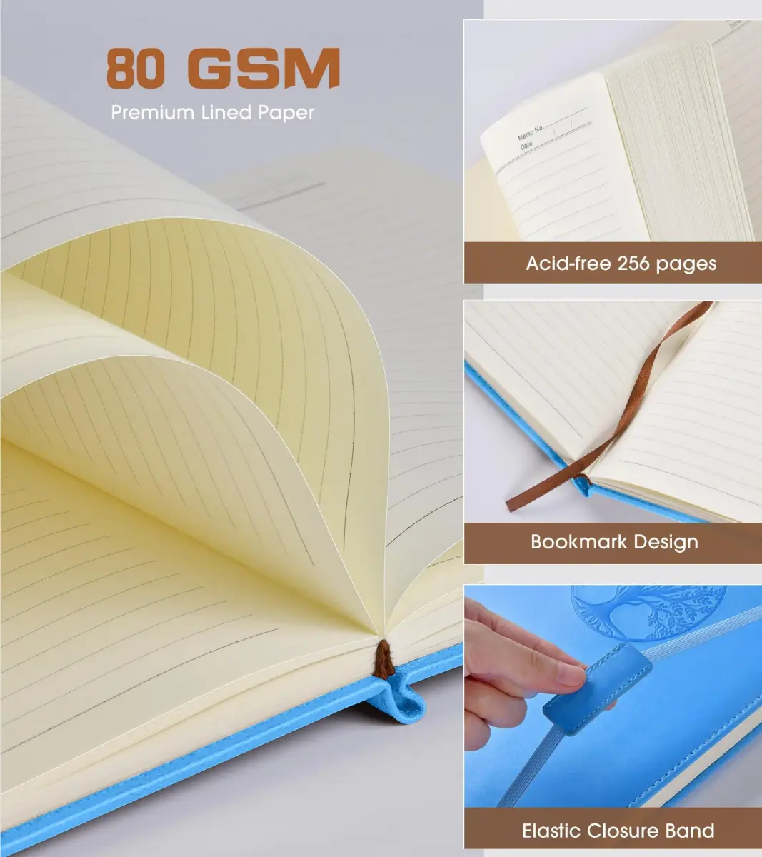 Biuwory Vintage Leather Journal Notebook for Women Men, A5 Hardcover Ruled Notebook (256 Pages, 5.7"×8.3") | Acid-Free Paper for Smooth Writing - view 4