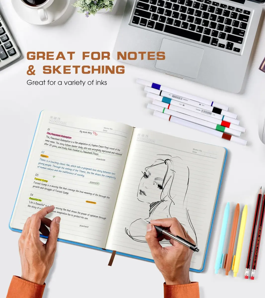 Biuwory Vintage Leather Journal Notebook for Women Men, A5 Hardcover Ruled Notebook (256 Pages, 5.7"×8.3") | Acid-Free Paper for Smooth Writing - view 5