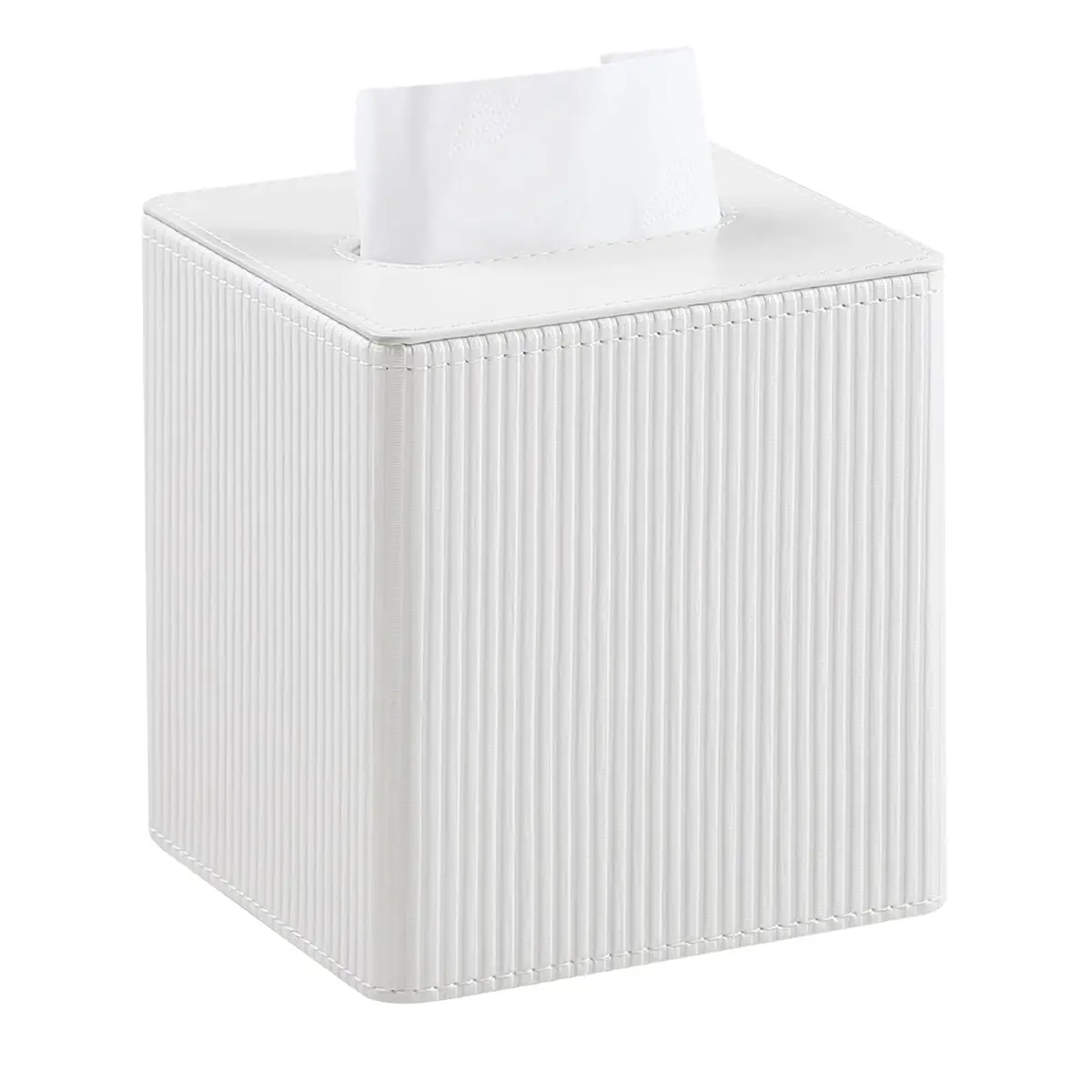 Cretkhp PU Leather Square Tissue Box Cover Ivory | Modern Bedroom & Bathroom Accessory - main product image