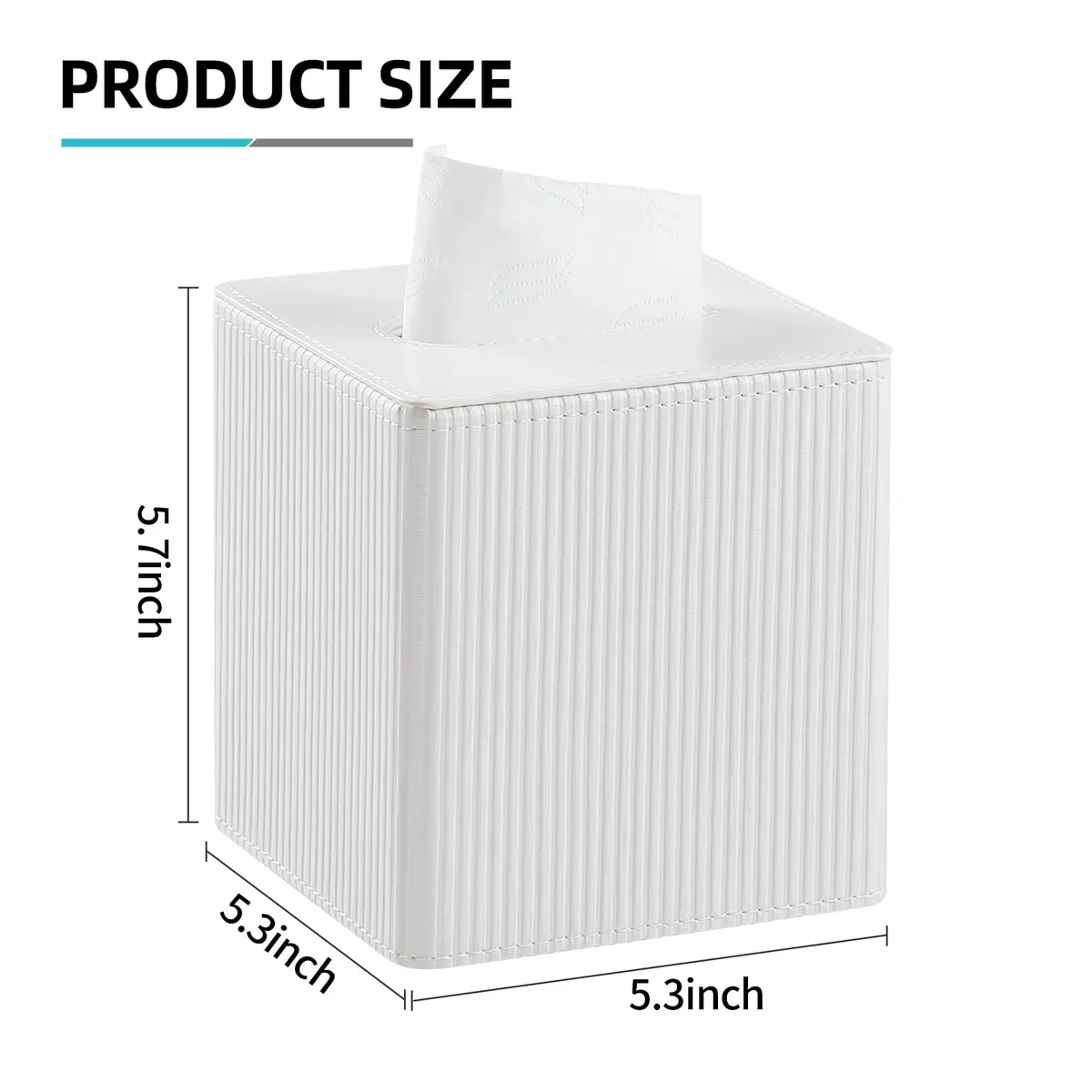 Cretkhp PU Leather Square Tissue Box Cover Ivory | Modern Bedroom & Bathroom Accessory - view 7