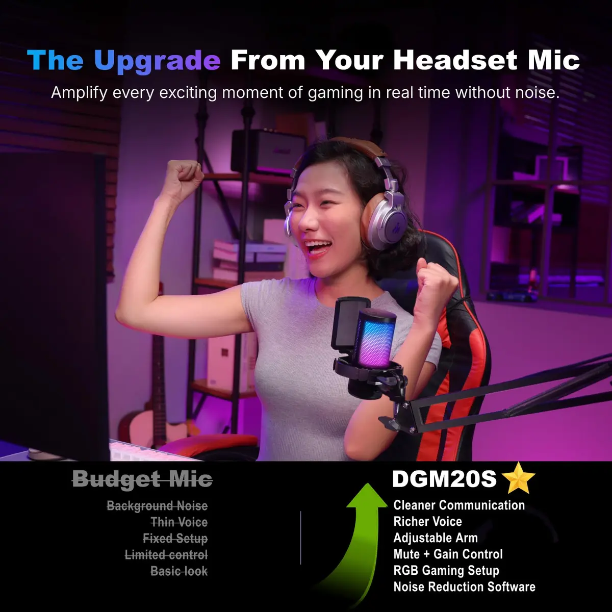 MAONO DGM20S USB Gaming Microphone for PC, Noise Reduction Condenser Mic | RGB Lighting & One-Tap Mute - view 4