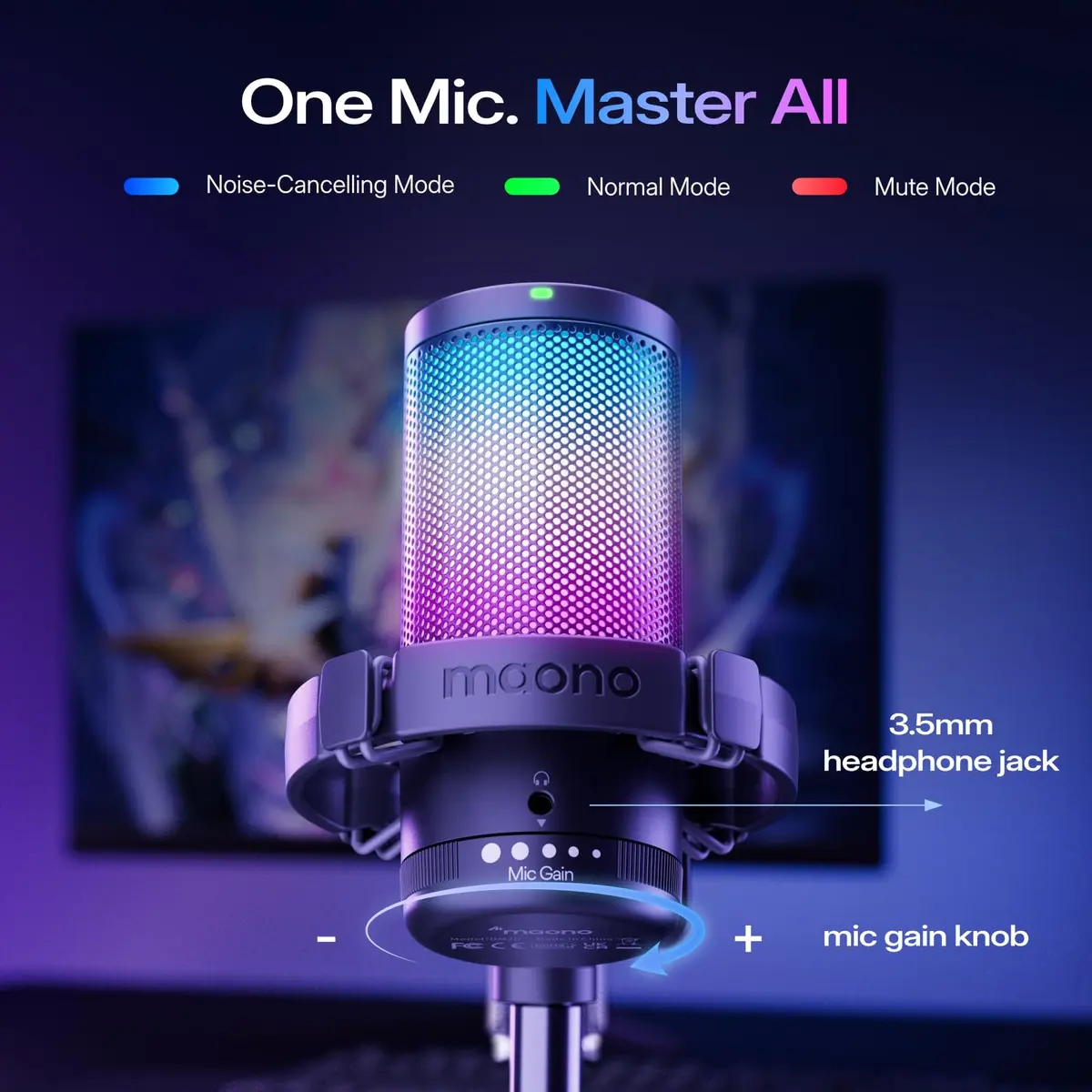 MAONO DGM20S USB Gaming Microphone for PC, Noise Reduction Condenser Mic | RGB Lighting & One-Tap Mute - view 5