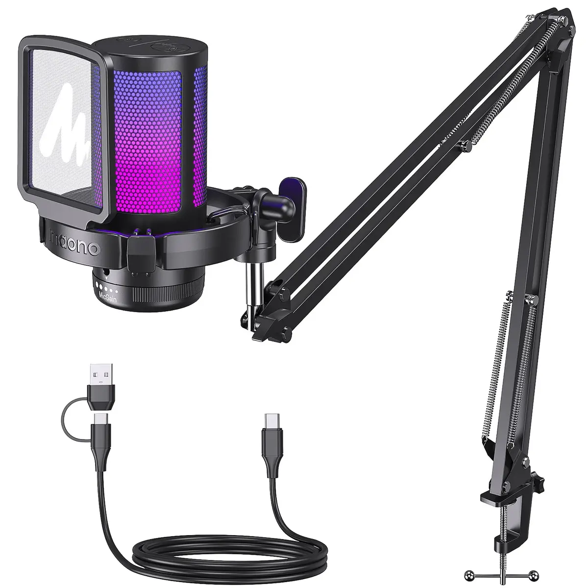 MAONO DGM20S USB Gaming Microphone for PC, Noise Reduction Condenser Mic | RGB Lighting & One-Tap Mute - main product image