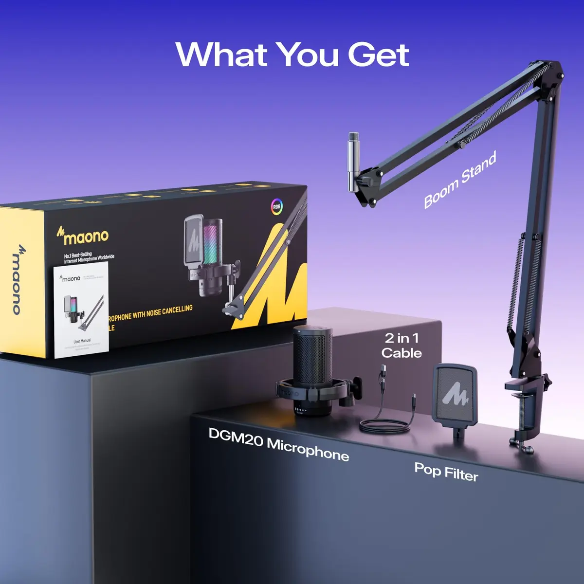 MAONO DGM20S USB Gaming Microphone for PC, Noise Reduction Condenser Mic | RGB Lighting & One-Tap Mute - view 8