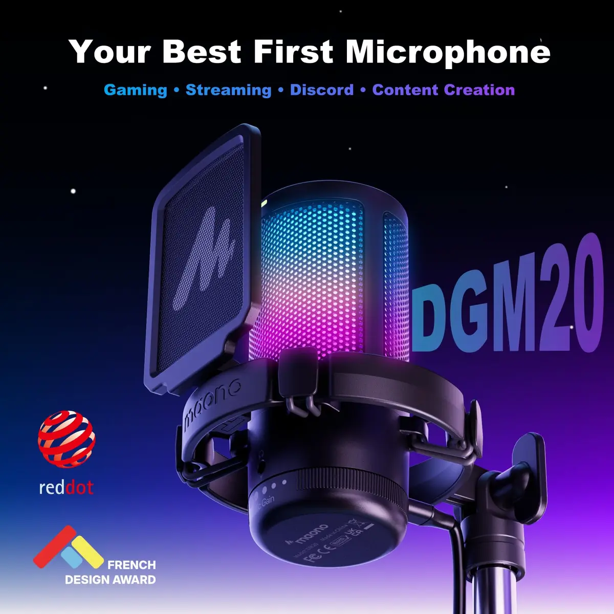 MAONO DGM20S USB Gaming Microphone for PC, Noise Reduction Condenser Mic | RGB Lighting & One-Tap Mute - view 2