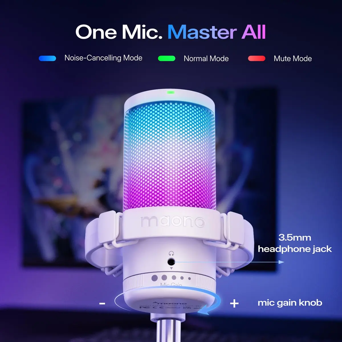 MAONO DGM20S USB Microphone for PC with Clear Voice & Noise Reduction | RGB Lighting, Plug & Play, Noise Cancellation - view 5