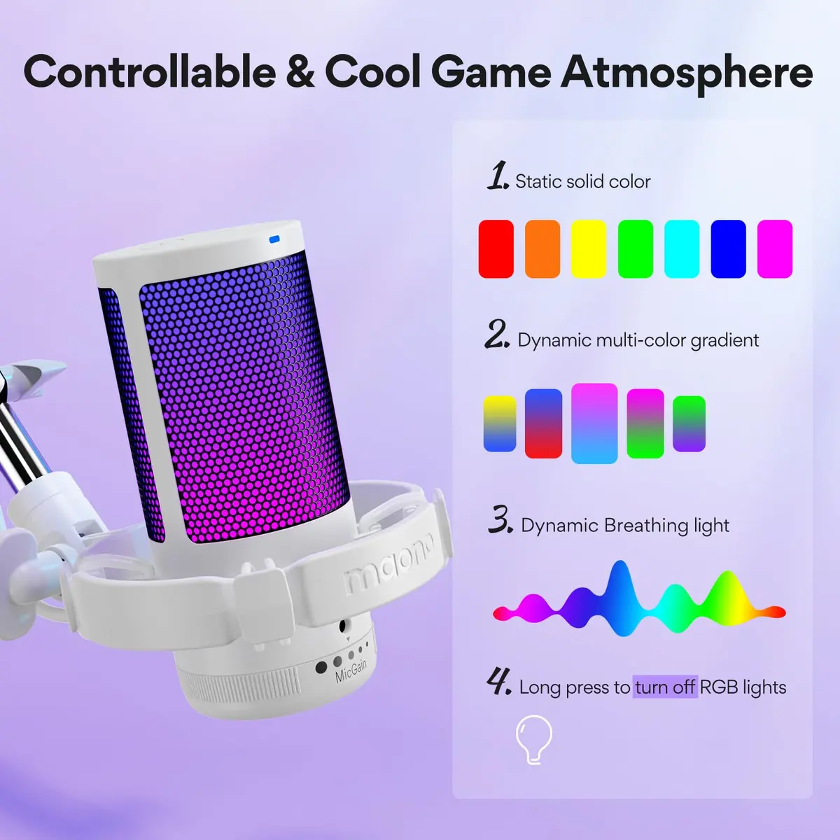 MAONO DGM20S USB Microphone for PC with Clear Voice & Noise Reduction | RGB Lighting, Plug & Play, Noise Cancellation - view 6