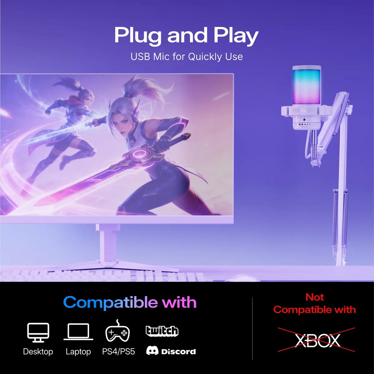 MAONO DGM20S USB Microphone for PC with Clear Voice & Noise Reduction | RGB Lighting, Plug & Play, Noise Cancellation - view 7