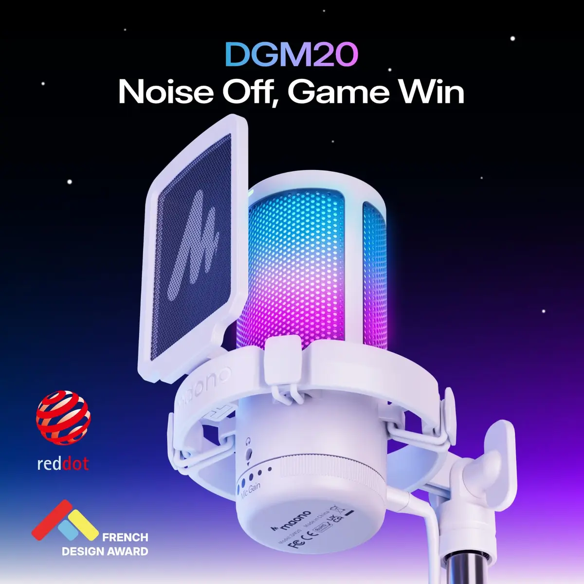MAONO DGM20S USB Microphone for PC with Clear Voice & Noise Reduction | RGB Lighting, Plug & Play, Noise Cancellation - view 2