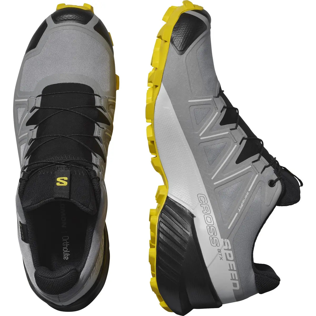 Salomon Men’s Speedcross GTX Waterproof Trail Running Shoes - Sharkskin/Black/Lemon - 11.5 Medium - view 9