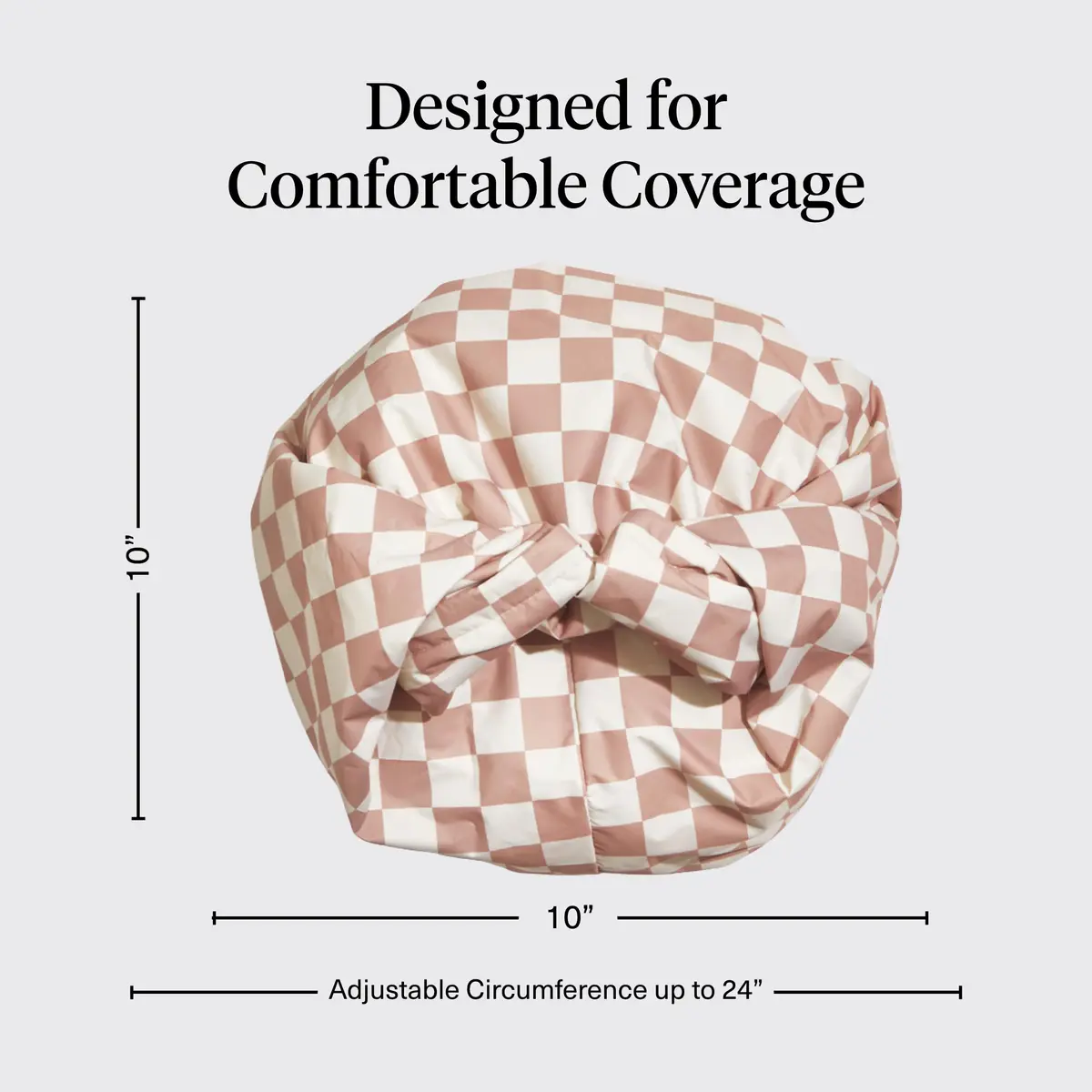Kitsch Luxury Satin-Lined Flexi Shower Cap for Women - Terracotta Checker | Adjustable Fit for All Hair Types - view 4