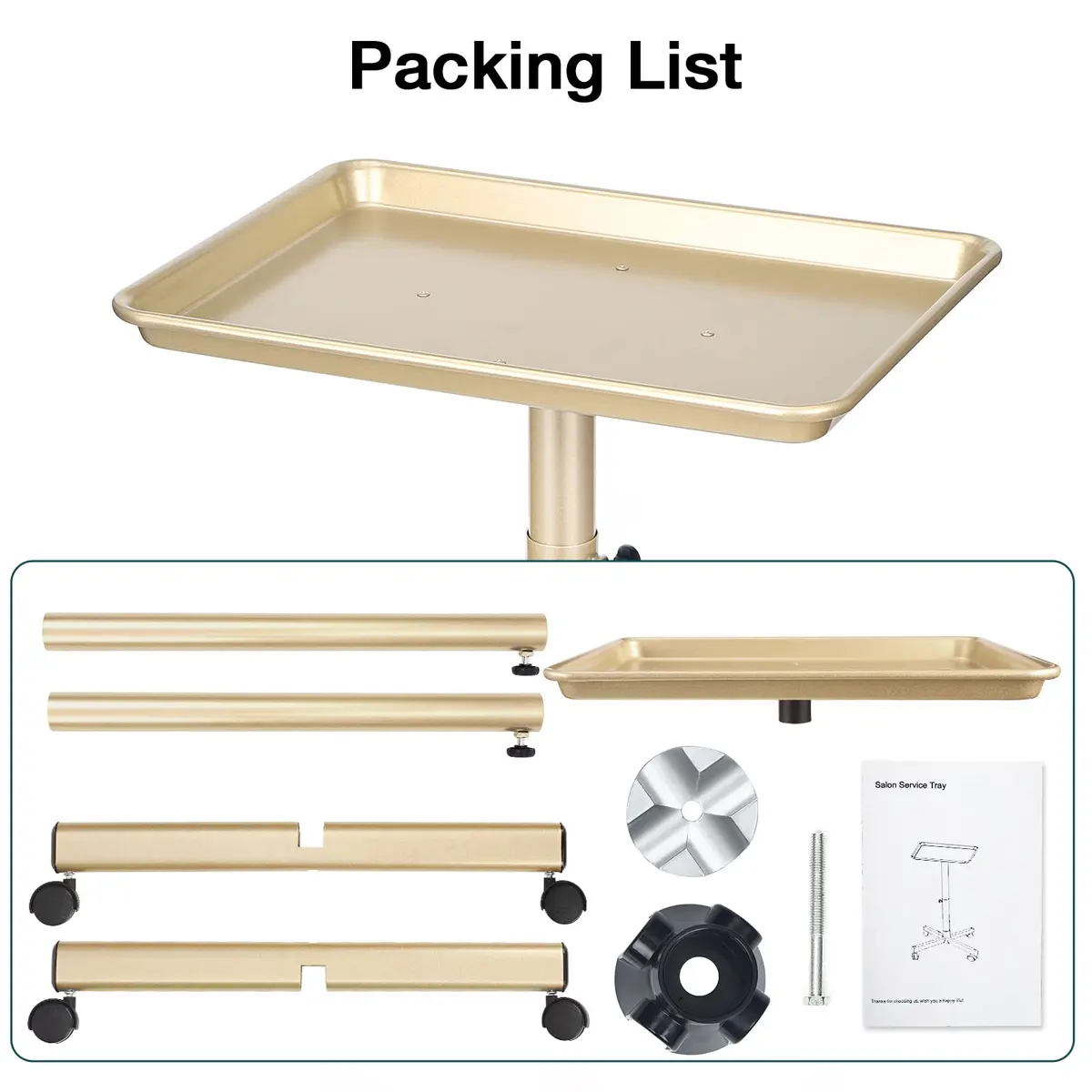Findabetter Salon Rolling Tray Champagne Gold Adjustable Height 71-104 cm (28-41 in) | Professional Beauty & Tattoo Cart - view 7