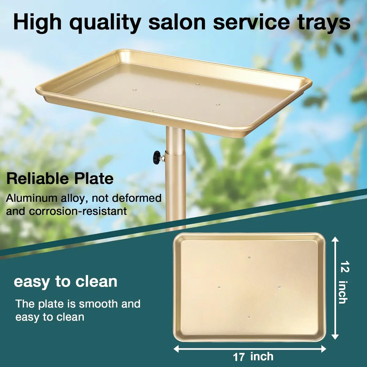 Findabetter Salon Rolling Tray Champagne Gold Adjustable Height 71-104 cm (28-41 in) | Professional Beauty & Tattoo Cart - view 2