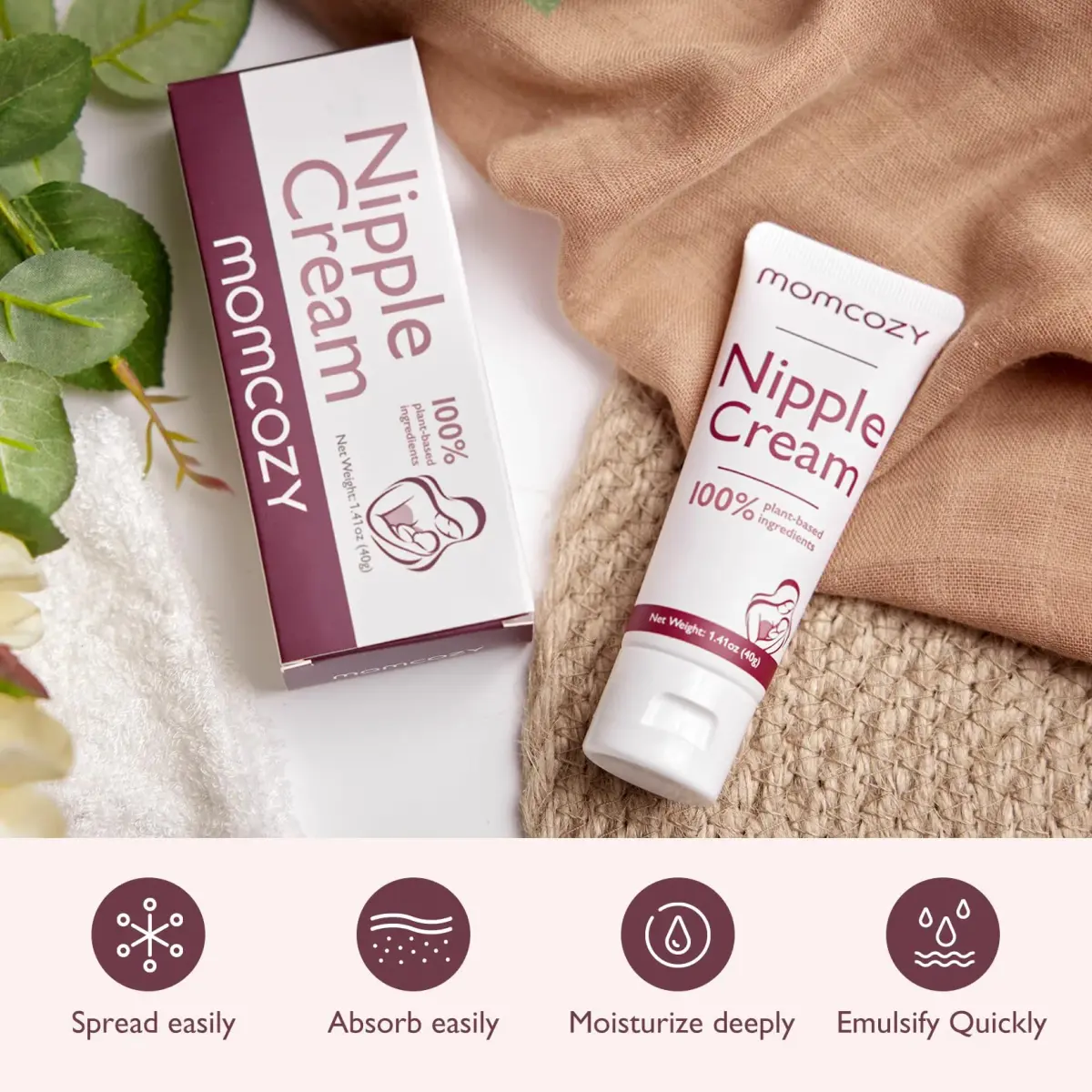Momcozy Nipple Cream 41.7 ml (1.41 fl oz) | Lanolin-Free, Plant-Based Balm for Breastfeeding Moms - view 5