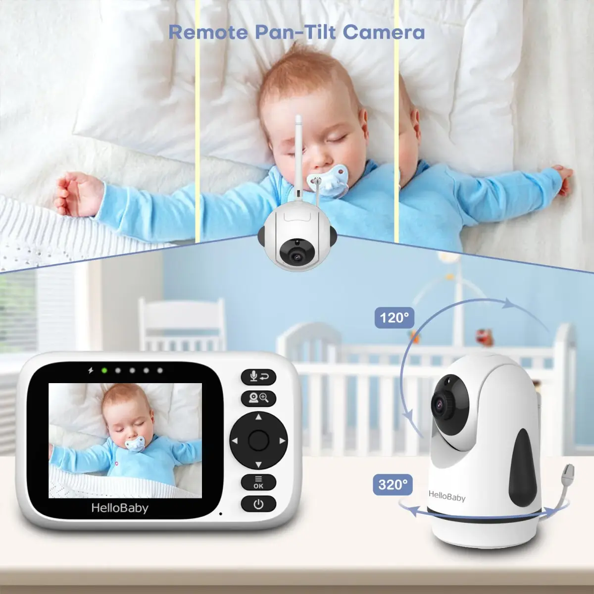 HelloBaby Baby Monitor 2 Cameras No WiFi with 3.2 Inch Screen | Remote PTZ, 1000ft Range, 2-Way Talk - view 5