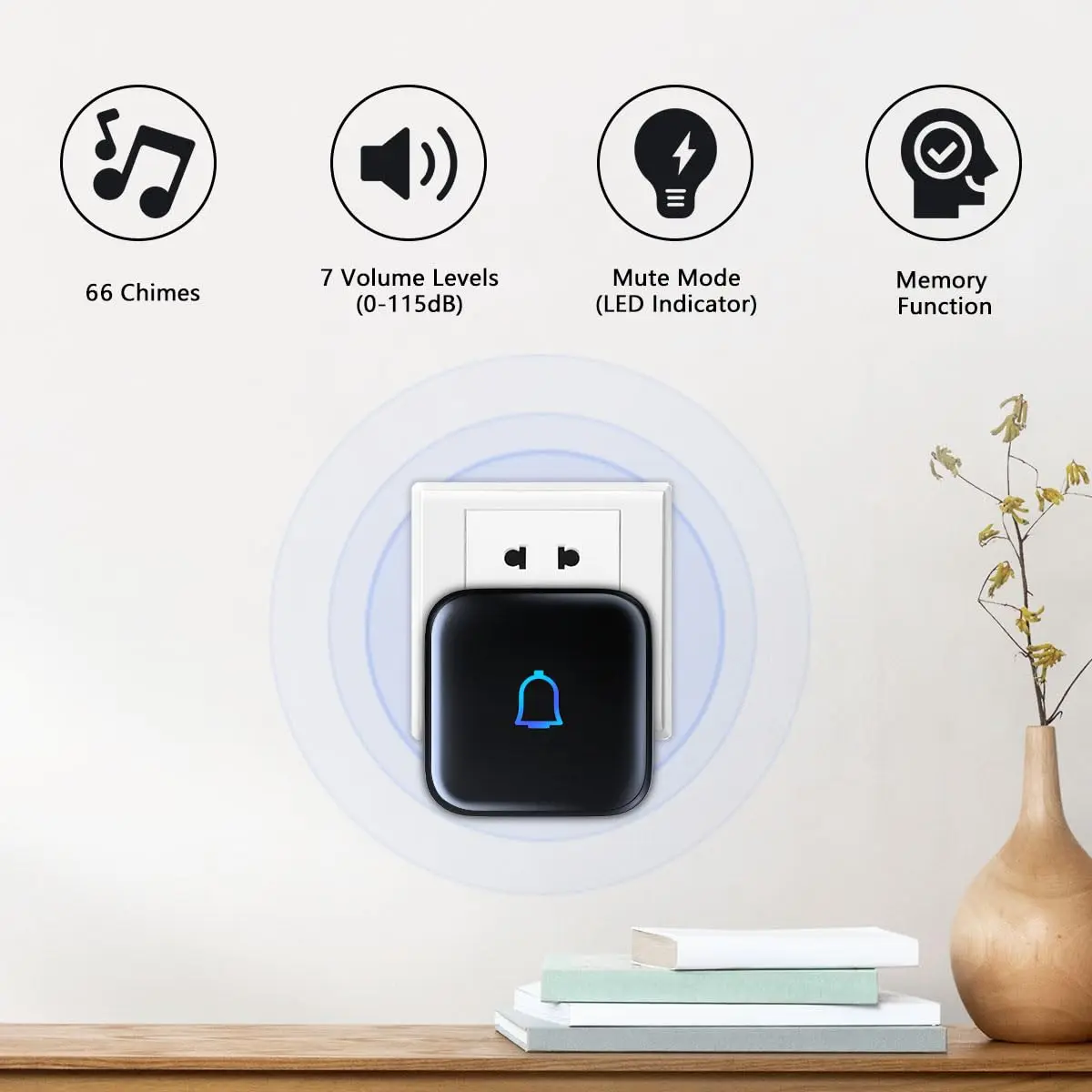 LeadGo Wireless Doorbell Loud Classroom Doorbell IP66 Waterproof 1000Ft 66 Chimes 115dB 7-Level Vol Electric Door Bell Ringer for Home Office Kids & Hearing-Impaired | IP66 Waterproof, 1000Ft Range - view 2