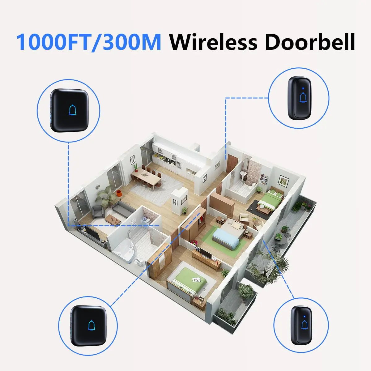 LeadGo Wireless Doorbell Loud Classroom Doorbell IP66 Waterproof 1000Ft 66 Chimes 115dB 7-Level Vol Electric Door Bell Ringer for Home Office Kids & Hearing-Impaired | IP66 Waterproof, 1000Ft Range - view 4
