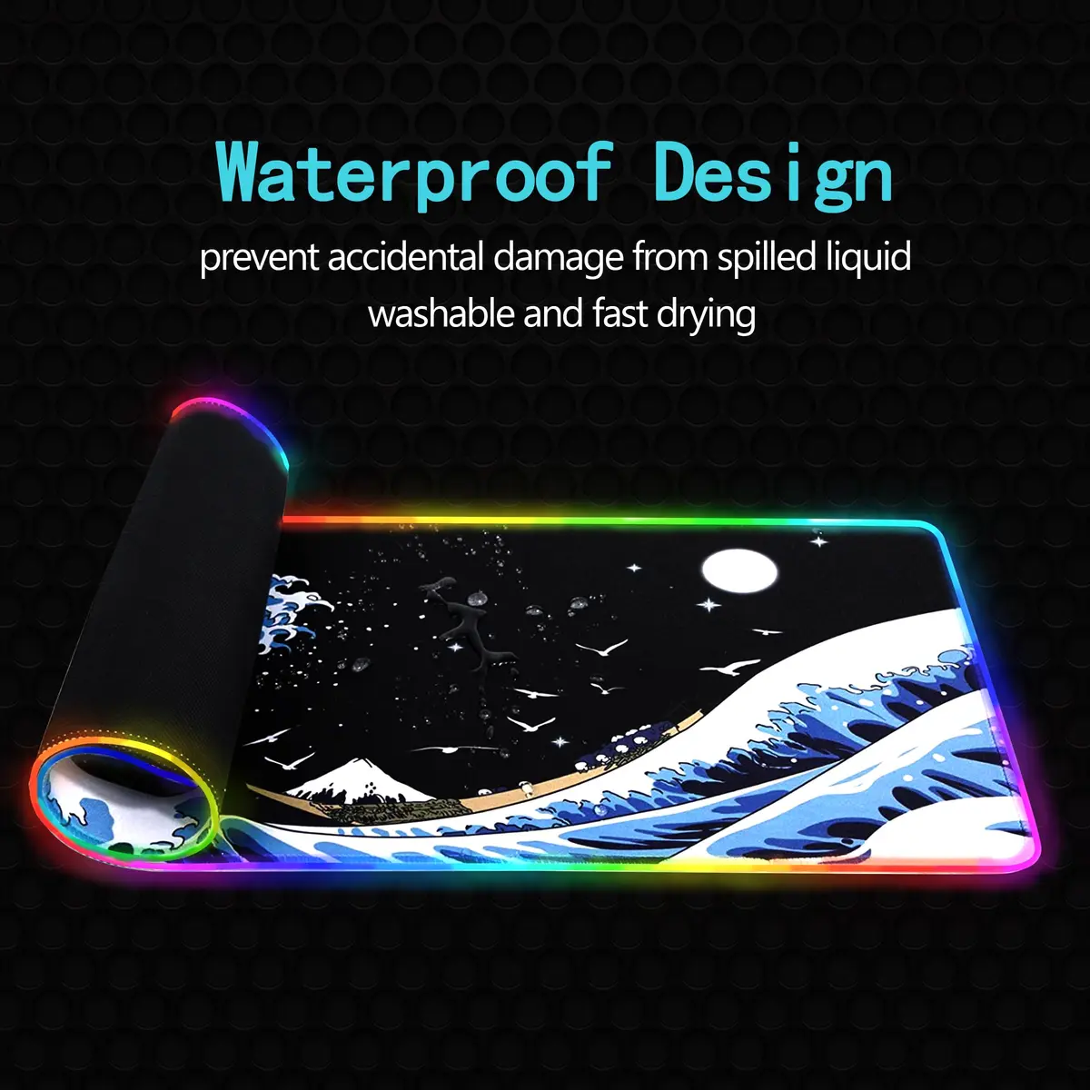 MEWOOCUE RGB LED Gaming Mouse Pad Large Sea Wave XL XXL 80cm x 30cm (31.5" x 11.9") | Smooth Control Surface - view 5