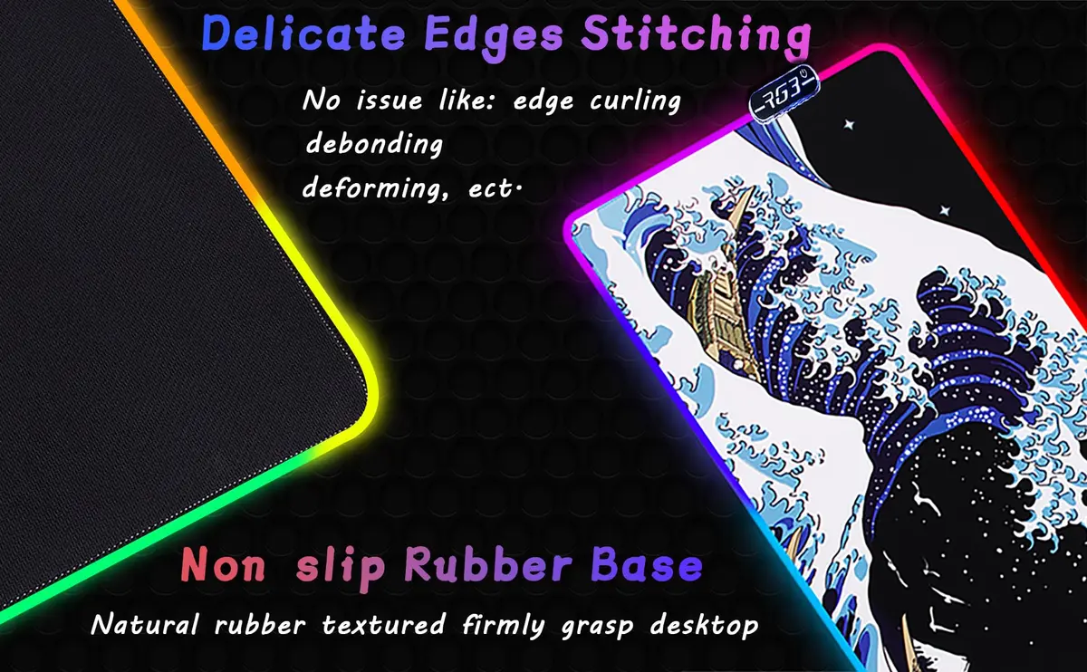 MEWOOCUE RGB LED Gaming Mouse Pad Large Sea Wave XL XXL 80cm x 30cm (31.5" x 11.9") | Smooth Control Surface - view 9