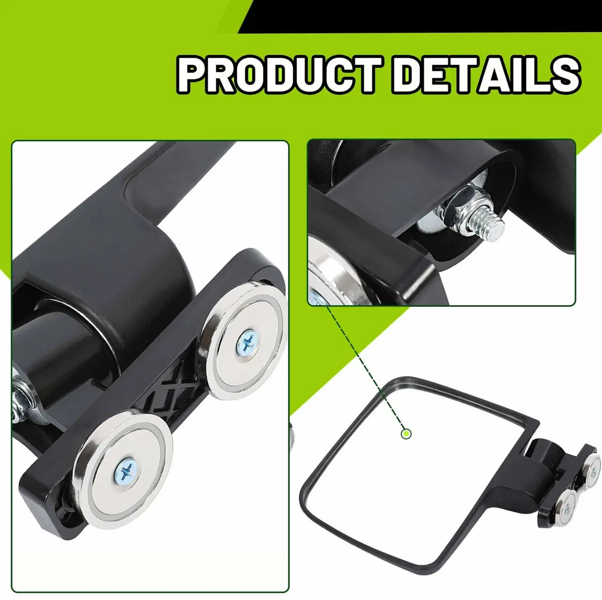 KUAFU Magnetic Tractor Mirrors Compatible with John Deere & More | 360° Adjustable, Heavy-Duty Plastic & Glass, Easy Magnet Mounting - view 5