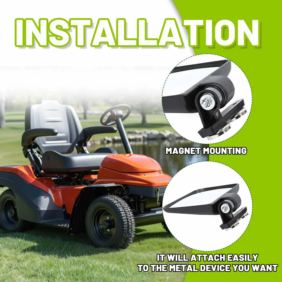 KUAFU Magnetic Tractor Mirrors Compatible with John Deere & More | 360° Adjustable, Heavy-Duty Plastic & Glass, Easy Magnet Mounting - view 7