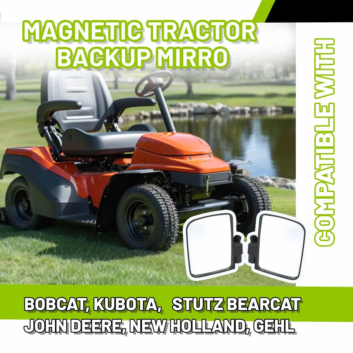 KUAFU Magnetic Tractor Mirrors Compatible with John Deere & More | 360° Adjustable, Heavy-Duty Plastic & Glass, Easy Magnet Mounting - view 2