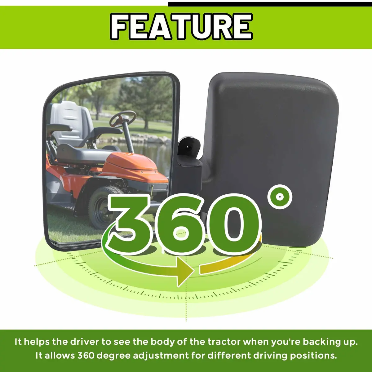 KUAFU Magnetic Tractor Mirrors Compatible with John Deere & More | 360° Adjustable, Heavy-Duty Plastic & Glass, Easy Magnet Mounting - view 3