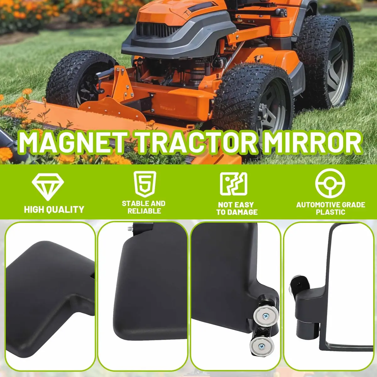 KUAFU Magnetic Tractor Mirrors Compatible with John Deere & More | 360° Adjustable, Heavy-Duty Plastic & Glass, Easy Magnet Mounting - view 4